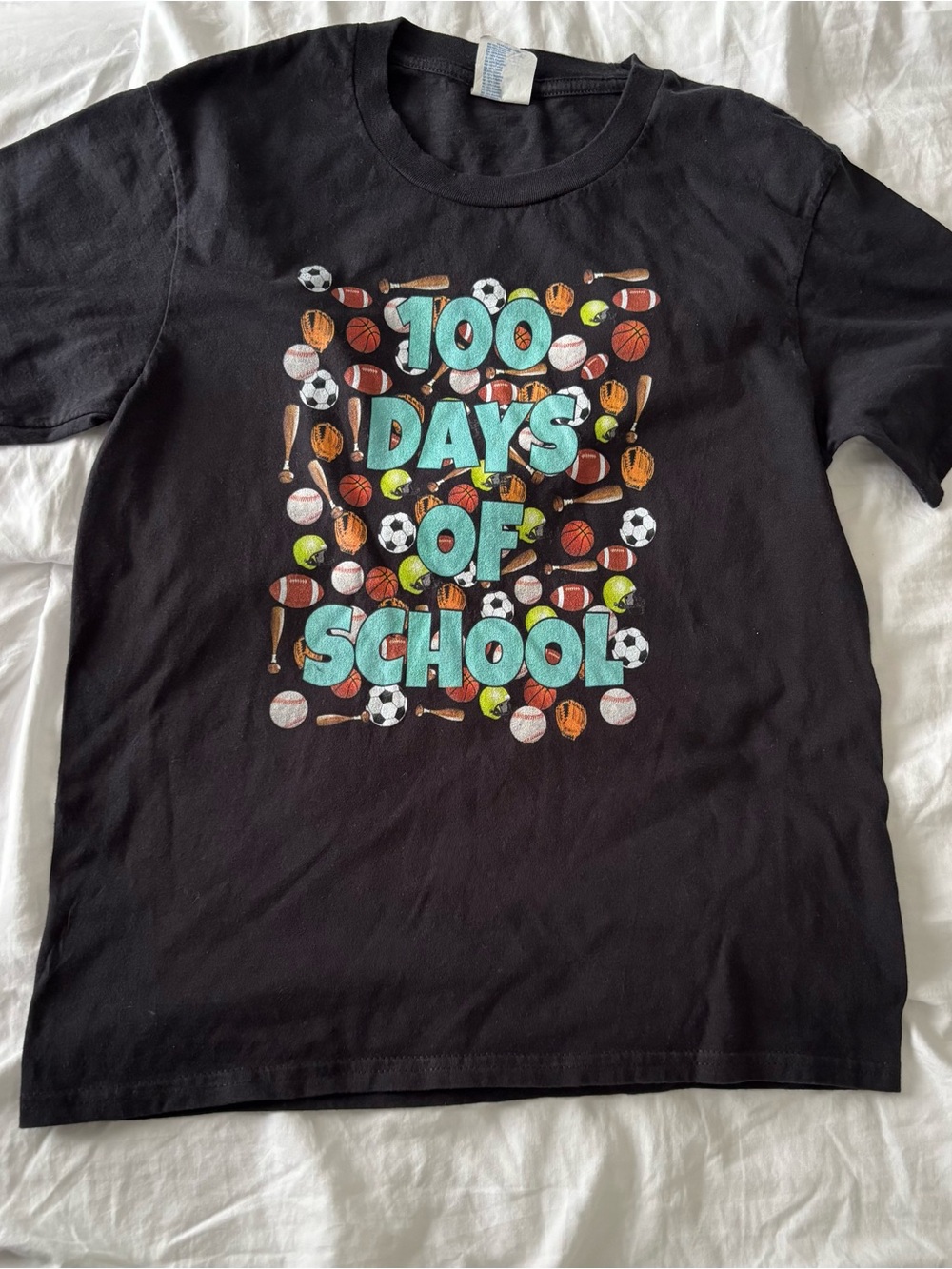 Black "100 Days of School" Sports Graphic Kids T-Shirt-sz medium